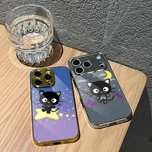 S-Sanrio C-Chococat Phone Case For iPhone 17 16 15 14 13 12 Pro Max Plus Electroplated Metal Bumper Case Slim Tempered Glass Back Advanced Materials Shockproof Anti-Scratch Luxury Case Fashion Durable Stylish