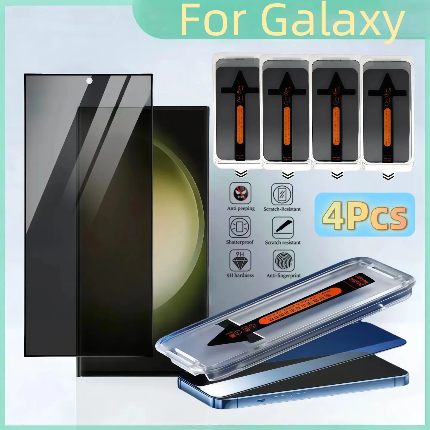 4-Pack Privacy Tempered Glass Protective Screen Protector for Samsung Galaxy S25 S24 S23 S22 Ultra Plus Smartphone, Easy Installation, 9h Hardness, No Bubbles, Fingerprint