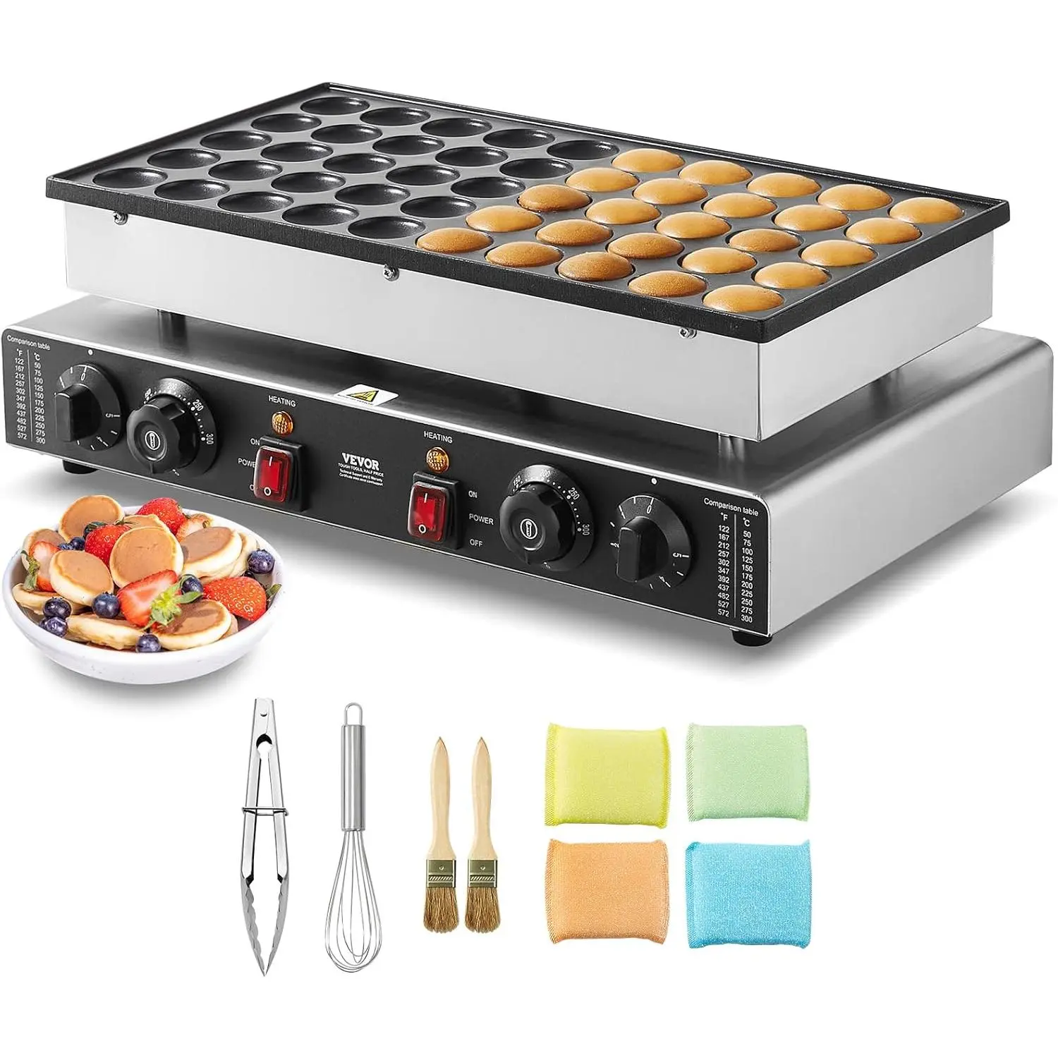 Spring new arrivals 110V Mini Dutch Pancake Baker, 50PCS 1700W Commercial Electric Nonstick Waffle Maker Machine, 1.8 Inches Pancake Maker with 2 Thermostats & 2 Timers Separate Control, for Home and Restaurants