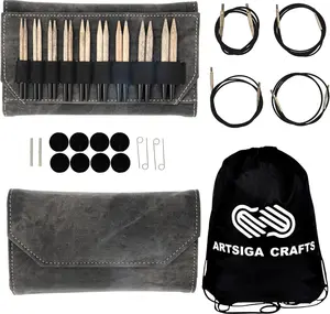Driftwood 3.5 in. Standard Set  Sizes 3, 4, 5, 6, 7, 8, 9, 10, 10.5 Interchangeable Circular Knitting  for , , Worsted Yarn, Birchwood, 4 Swivel Cords, Grey DM Case, Project Bag