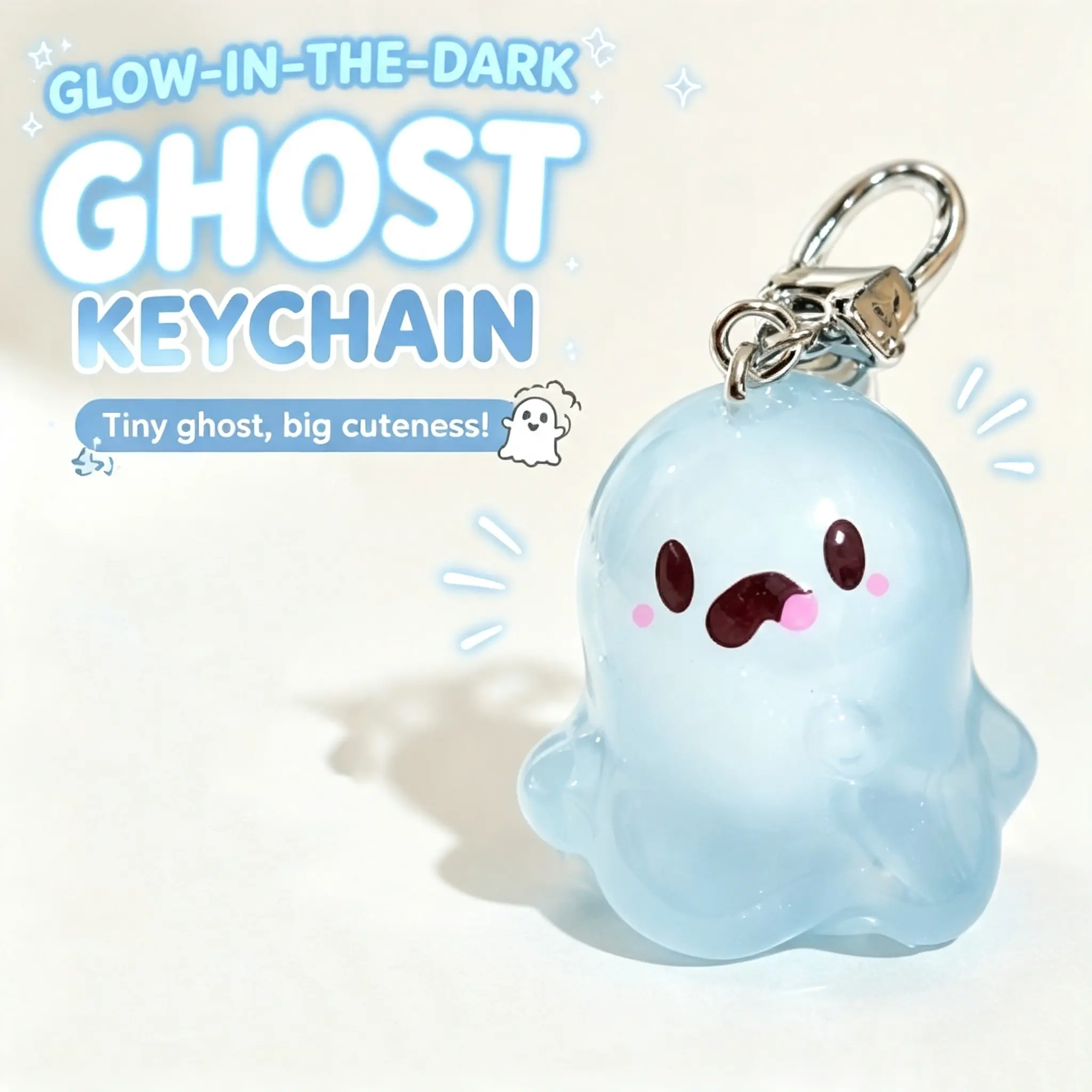 Cartoonish Glow-in-the-Dark Ghost Keychain - Light Absorbs Glowing Charm, 3D Ghost Faces Phone/Backpack/Bag Accessory, Halloween Party Gift for Girls & Kids, Mini Pendant, Resin Body