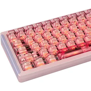 Custom Pink Clear Transparent PC Jelly Keycaps, Cherry Profile Full Set 157 Keys, Customized Crystal Keycaps Compatible with 60% 65% 75% 100% Layout Mechanical Keyboards, Perfectly Fits Cherry Gateron MX Switches