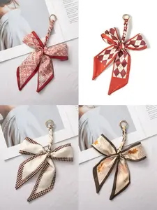 Bag Charm Handmade Woven Silk Bow Keychain, Versatile Bag Accessory, Geometric Pattern, Sweet Style, All Seasons, Fashion Bag Charms