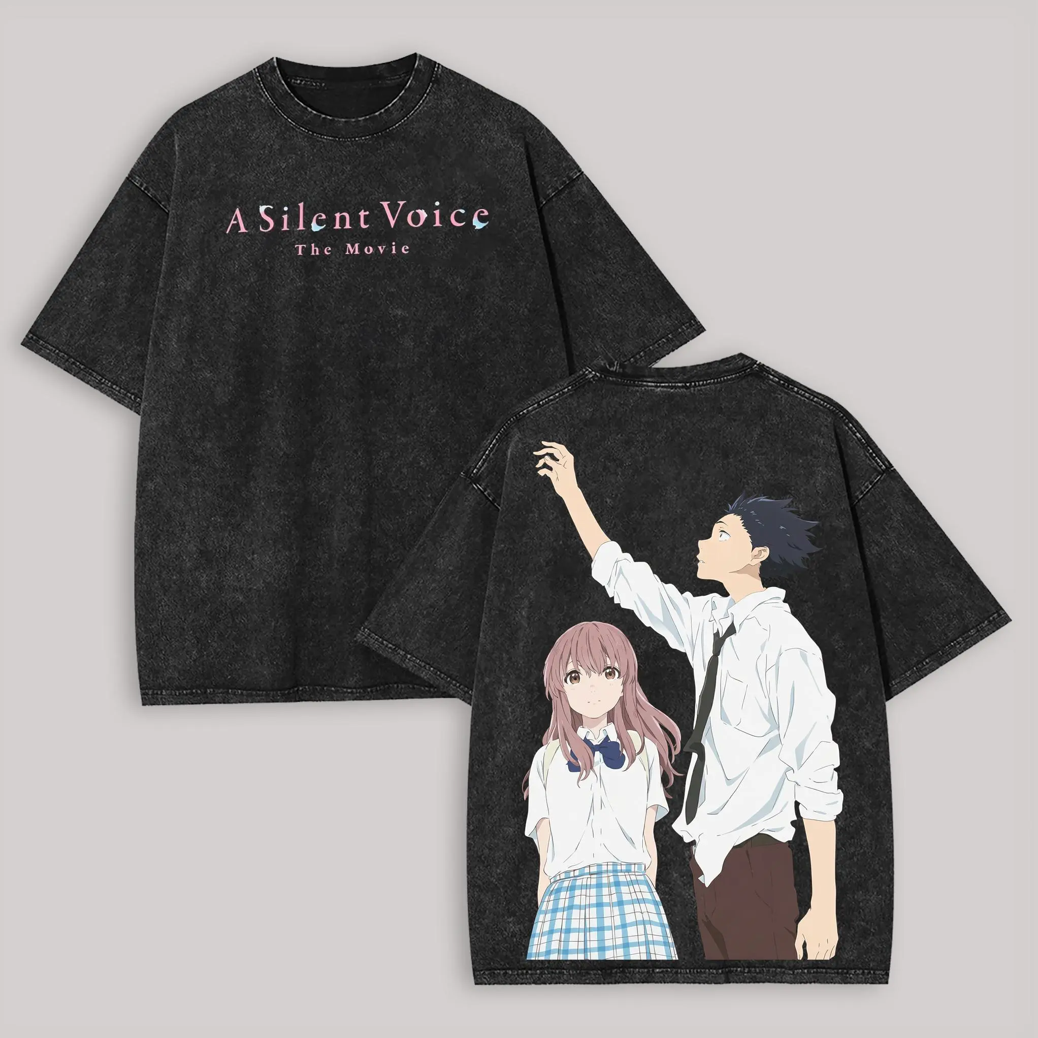 Men's Graphic Print T-Shirt, A Silent Voice Anime Oversized Streetwear with Round Neck, Soft Cotton for Everyday Wear, Anime Items, Hand Wash Only, Figure, Fitted, Short, Shortsleeve, Casual, Menswear, Tshirt, Distressed, Top, Vintage, Anime Graphic