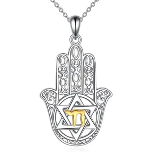 Women's Hamsa Necklace 925 Sterling Silver Hand of Fatima Necklace Hamsa Hand Pendant for Mom and Friends
