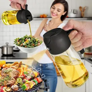 2 in 1 Glass Oil Dispenser, 1 Count Oil Sprayer Bottle with Handle, Oil Dispenser for Cooking, Baking, Frying, Kitchen Utensils & Gadgets, Cooking Oil Container