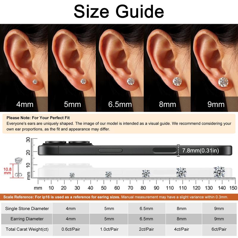 Delzzad 14k Gold-Plated Solitaire Four Prong Earrings Screw Back/Butterfly Back Lab-Created Moissanite Stud Earring S925 Sterling Silver Moissanite Jewelry Perfect Birthday Mother’s Day Christmas Gift for Men Women Wedding Set