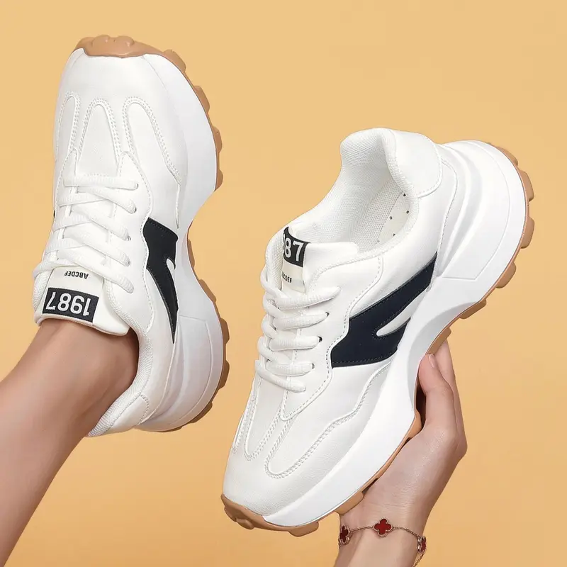 Women's Fashionable Lace Up Sneakers, Workout Sneakers, Sporty Running Shoes, Casual Comfortable Breathable Sports Running Shoes, Athletic Running Shoes, Trendy Running Shoes, All-match Round Toe Chunky Sneakers for Daily Wear