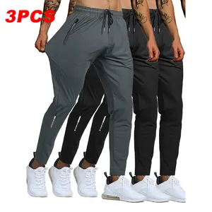 Men’s 3-pack ice silk lightweight quick-dry breathable pants; new summer fitness training running basketball sweatpants; slim yoga/jogging pants; trendy solid-color quick-dry everyday casual pants; comfortable summer home loungewear pants