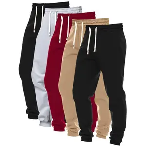 5pcs Set Of Men's Solid Color Regular Fit And Cuffed Sweatpants With Drawstring Pockets, Casual Trousers Suitable For Jogging Outdoors Sports Wear