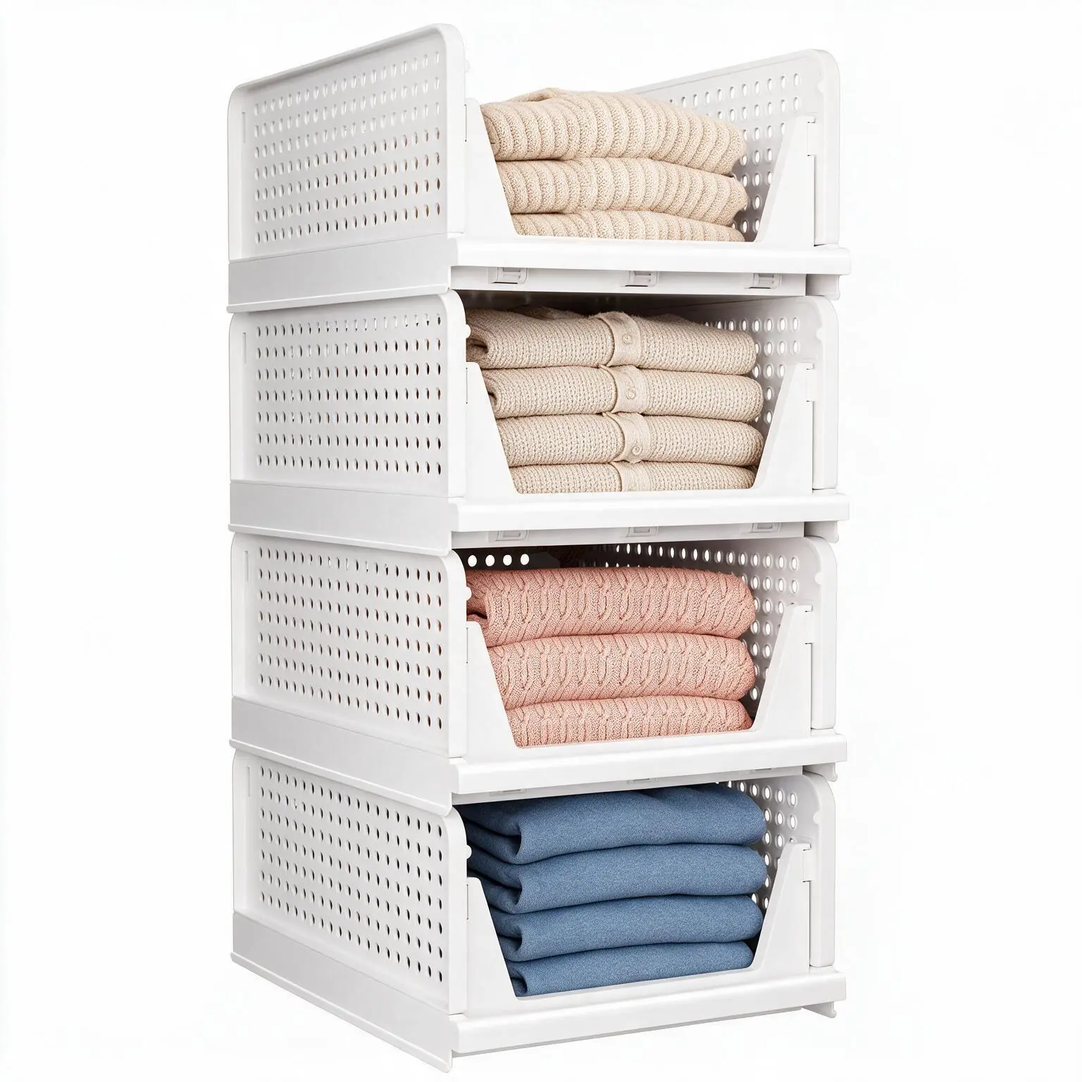 6 Pack Stackable Closet Storage Organizer Baskets - Home Organiser, Storage Containers, Boxes for Closet Organization
