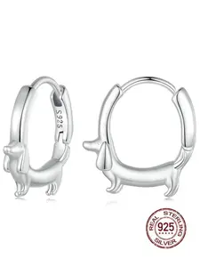 925 Sterling Silver Cute Sausage Dog Design Dachshund Hoop Earrings, Fashionable Earrings for Women & Girls, Trendy All-match & Exquisite Jewelry for Birthday Gift