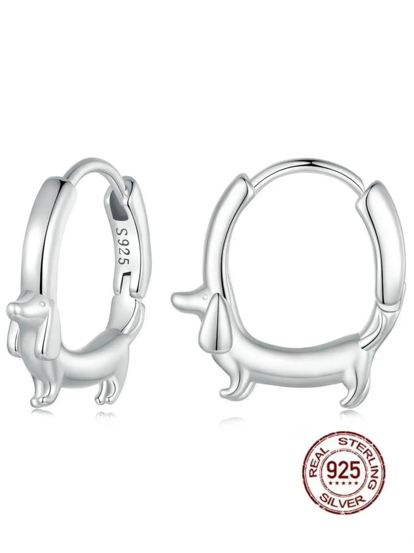 925 Sterling Silver Cute Sausage Dog Design Hoop Earrings, Fashionable Earrings for Women & Girls, Trendy All-match & Exquisite Jewelry for Birthday G