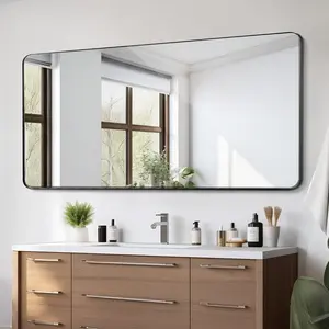 Square Wall Mounted Mirror 36 X 72 Inches With Aluminium Alloy Frame, Large Rectangular Bathroom Mirror For Vanity, Deep Frame Finish, Sturdy Mounting Brackets, Easy Installation, Premium Construction