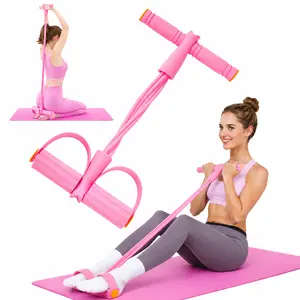 6-TUBE Resistance Band Pedal Trainer with Pilates Bar, High-Density TPE Home Workout Kit, Non-Slip Foam Handles for Arms, Core & Glutes, Travel Fitness Equipment