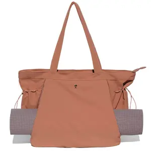 ESVAN Tote Bag with Yoga Mat Carrier Pocket for Women Shoulder Bags Drawstring for Office Workout Travel Carryall Pilates Gym and Beach
