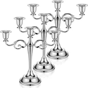 3 Pcs 3 Arm Candelabra Candlestick Holders Tall Candlestick Holders Gothic Candle Holder for Home Wedding Christmas(Classic,10.24 Inch,Silver)