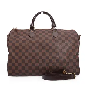 Pre-owned Louis Vuitton Coated Canvas Shoulder Bags Speedy Bandouliere 35 Damier Ebene Brown 41985877 hz
