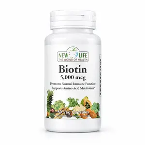 New Life Biotin 5000Mg - 60 Veg Capsules for Hair Skin & Nails Natural Vitamin B7 Supplement Promotes Immune Function & Amino Acid Metabolism Vegetarian Vegan Friendly