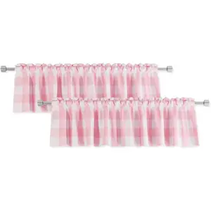 2 Pack Buffalo Check Valances for Windows Living Room 18 inches Long Classic Gingham Plaid Bedroom Bathroom Rod Pocket Country Farmhouse Kitchen Window Curtain Valances - 54"x18" Pink & White