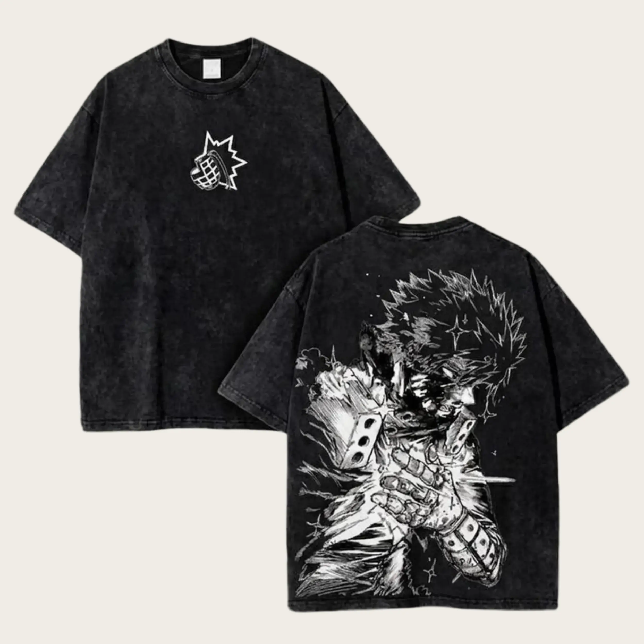 Men's Oversized 90s Vintage Washed 230gsm Heavyweight Cotton Round Neck Short-Sleeve Casual Anime Graphic T-Shirt, Soft Relaxed-Fit Streetwear Clothes, Funny Humorous Trendy Menswear Top Apparel Deals