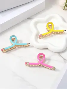 3pcs Cute Metal Pencil Hair Clips, Unique Shark Claw Design, Sweet and Quirky, Ideal for Students Daily Use, Alligator Clip Style, Pencil Hair Clip Set