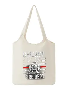 Chicago Fire Department Thin Red Line Flag Print Tote Bag Casual Everyday Shopping Reusable Eco Friendly Handbag for Firefighter Supporters Practical Gift for Father's Day Christmas and Veterans Day