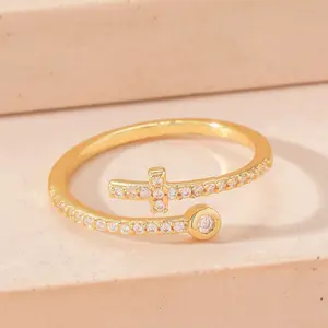 Cross & Heart Zirconia Ring for Women – Minimalist Adjustable Open Band, Sparkly Statement Jewelry