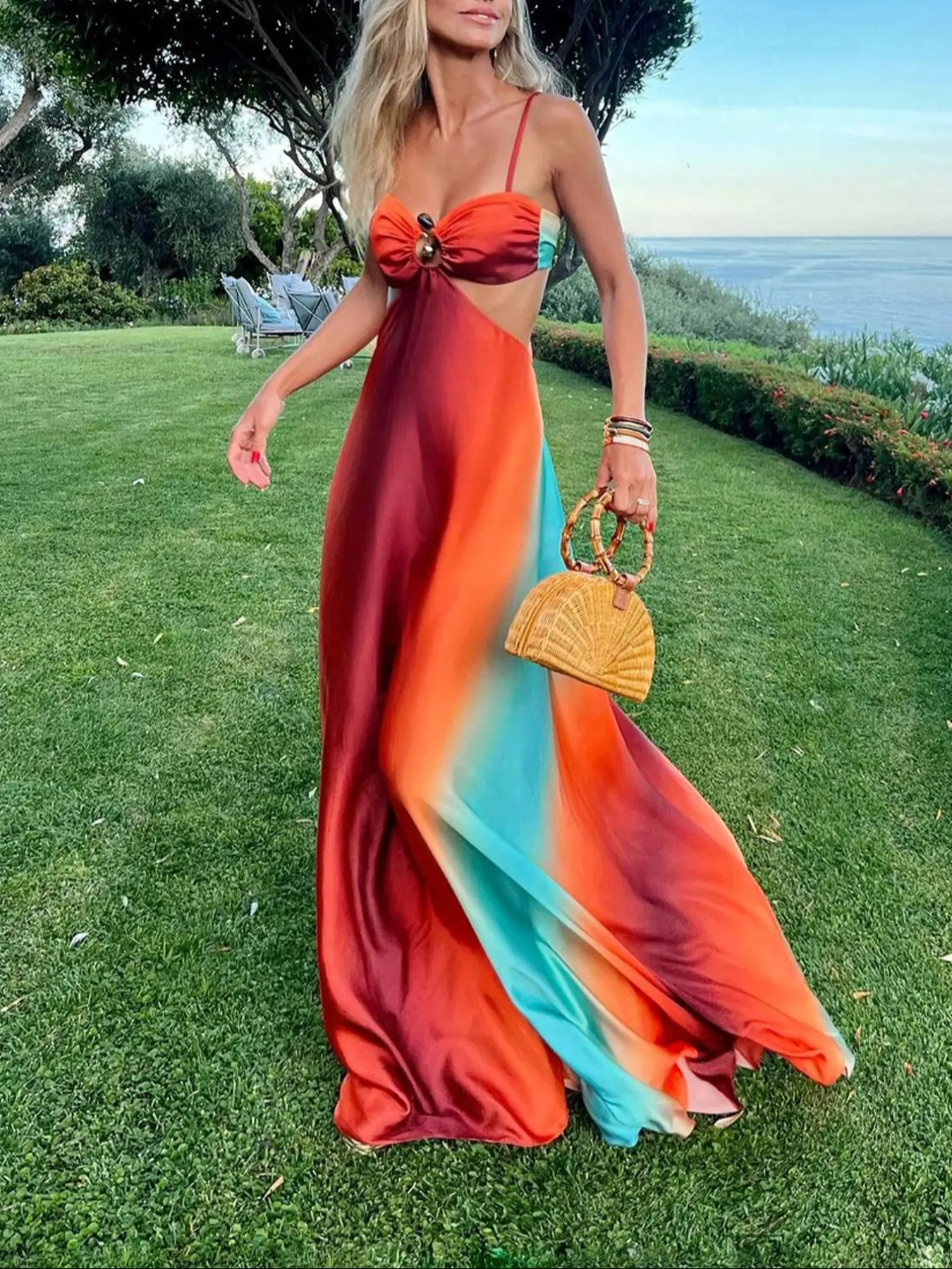 sunset flowy dress Sunset Maxi Dress with Flowy Sleeves
