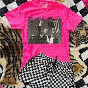 ONE NATION UNDER GOD trump neon pink graphic tee