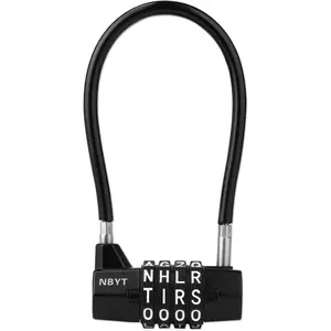 4-Word Resettable Combination Lock, Letter Lock- Home Security Padlock with 5mm Anti-Theft Cable for, Pool, Refrigerator,, ,Cabinet(7''(Locking Span 3.5''))