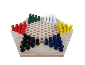 FixtureDisplays®Wood Chinese Checkers 60-PC Jump Board Game Tiaoqi Board Game Up to 6 Strategy 18614-NF