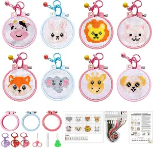 8 Pack Cross Stitch Kits for Beginners,Cute Animals Stamped Cross Stitch Kits for Kids,Embroidery Kit for Beginners, 11CT Cross Stitch Kit for Beginners with Frame