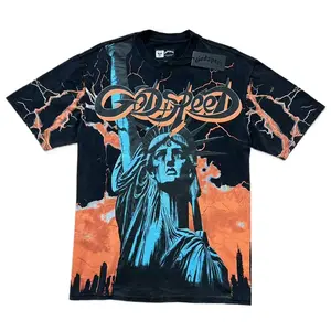 Godspeed Vintage Washed Black GOD Graphic Tee – Men’s Hip Hop Streetwear T-Shirt, Retro Distressed Pure Cotton Loose Oversized Short Sleeve, Summer Daily Casual Top, 4th of July Independence Day Urban Fashion