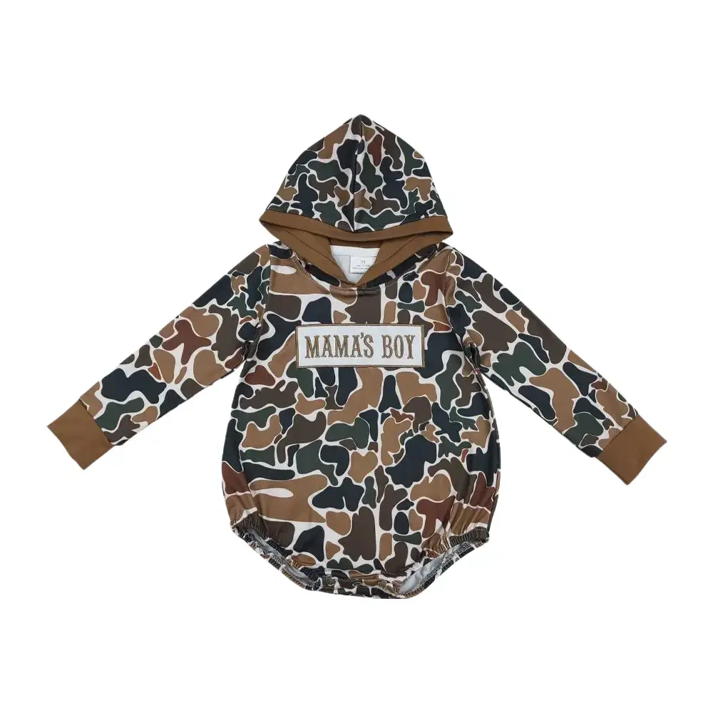 Toddler Boy 'Mama's Boy' Camo Jumpsuit, Casual Long Sleeve Hooded Outfit, Trendy Hunting-Inspired Toddler Clothes, Camo Outfits, Huniting Style