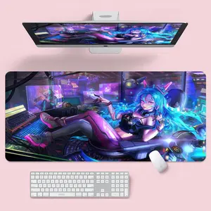 Anime Cyberpunk Mouse Pad, Kawaii Anime Girl Desk Mat, XXL Futuristic Gaming Desk Mat, Cute Japanese Desk Decor