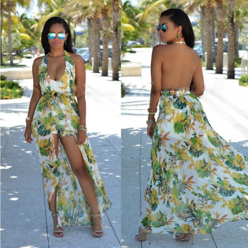 Sleeveless False Two Piece Printed Dress