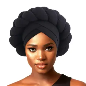 African woman pre-tied twisted beaded braid head wrap hat beanie head wrap turban