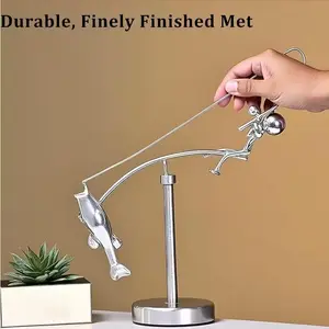 Alloy Fishing Lever Sculpture, Fish Rod Desk Ornament, Jumping Fish Group Statue, Indoor Outdoor Use, Ideal Gift for Anglers & Collectors