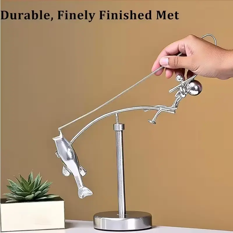 Alloy Fishing Lever Sculpture, Fish Rod Desk Ornament, Jumping Fish Group Statue, Decorative Statues, Desktop Figurine, Indoor Outdoor Use, Ideal Gift for Anglers & Collectors