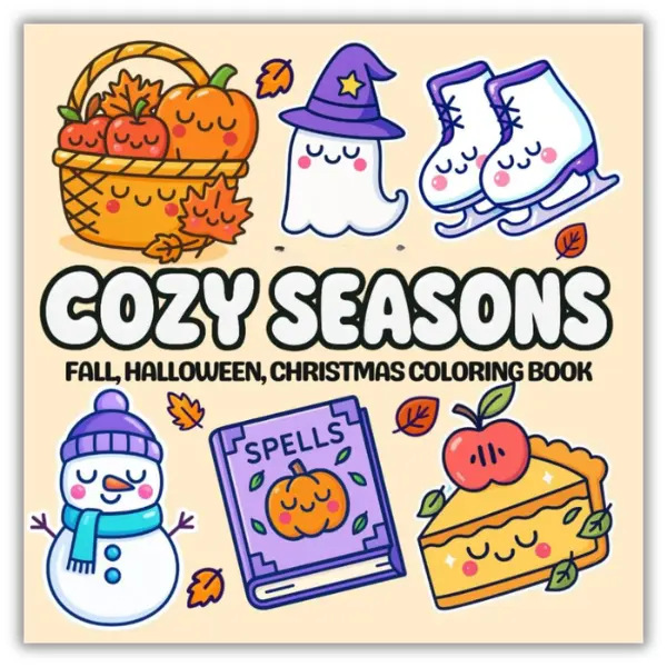 Halloween Fall Gift Cozy Seasons Coloring Book for Adults & Teens: Fall, Halloween & Christmas Bold and Easy Designs for Relaxation, Stress Relief & Creative Fun