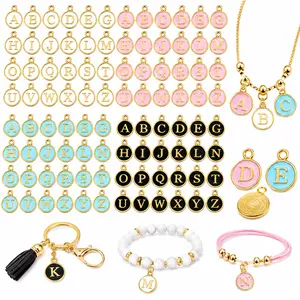 104 Pieces Letter Charms for Jewelry Making, Double Sided Alphabet Initial Charms in Black White Pink Blue, A-Z Metal Pendant for Bracelet Necklace Keychain DIY Craft