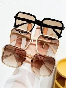 3 - piece set of new - style 2026 fashionable large - framed polygon glasses. It features an European and American style with gradient colors, including black, cream and amber. With protective functions and capable of shaping the face.