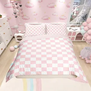 Feelyou Reversible Geometric Check Duvet Cover Set - Polyester Fiber Grid Plaid Soft Bedding Set, Machine Washable, Multi-Size, Vibrant Kids Room Decor (No Comforter)