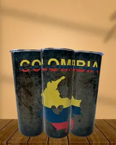 Colombia Design 20 oz Skinny Tumbler with Lid Non BPA Free Includes Straw & Cleaning Brush Compact Manageable Drinkware