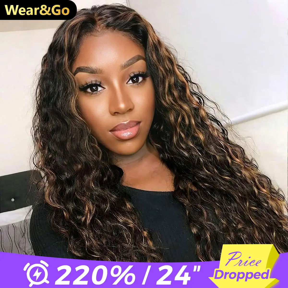 [Limited Deal] OQ HAIR Highlight 2/30 Water Wave Wear Go Wig 7x5 Pre-Everything With Drawstring Glueless Human Hair Wigs Pre Colored for Beginner Friendly Wigs