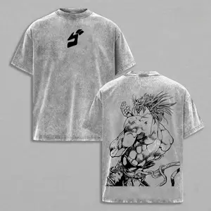 Jojo's Bizarre Adventure Graphic Tee | Vintage Washed Heavyweight Cotton T-Shirt | Unisex Oversized Streetwear | Anime Manga Double Printed Top Gift (153 characters)