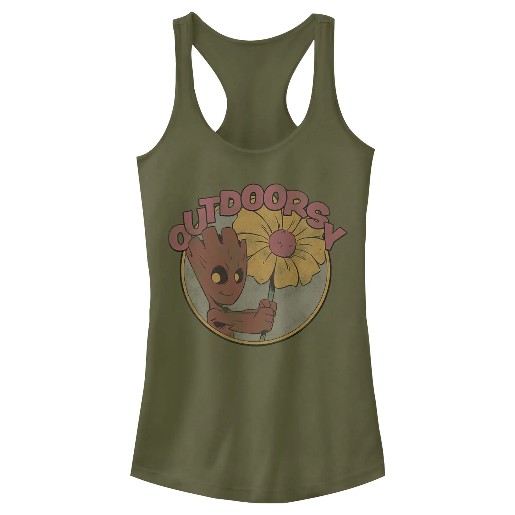 Juniors Womens Marvel Guardians of the Galaxy Outdoorsy Groot Racerback Tank Top