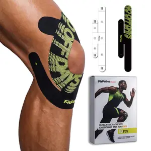 FitPoint Pro Synthetic Precut Kinesiology Tape for Knees, 10 Pcs - Knee Support & Stability, Knee Pain Relief Athletic Tape - Waterproof & Elastic, Breathable Hypoallergenic Latex-Free Tape, Black