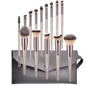 14 Pcs Makeup Brushes with Case Bag, Conical Handle Professional Premium Synthetic Makeup Brush Set Kit for Blending Foundation Powder Blush Eyeshadow Champagne Gold